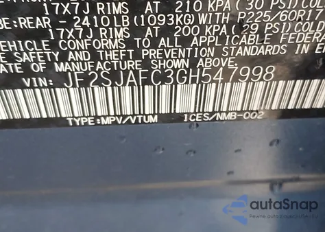 2016 Subaru Forester 2.5I Premium из США, поврежденный, VIN JF2SJAFC3GH547998